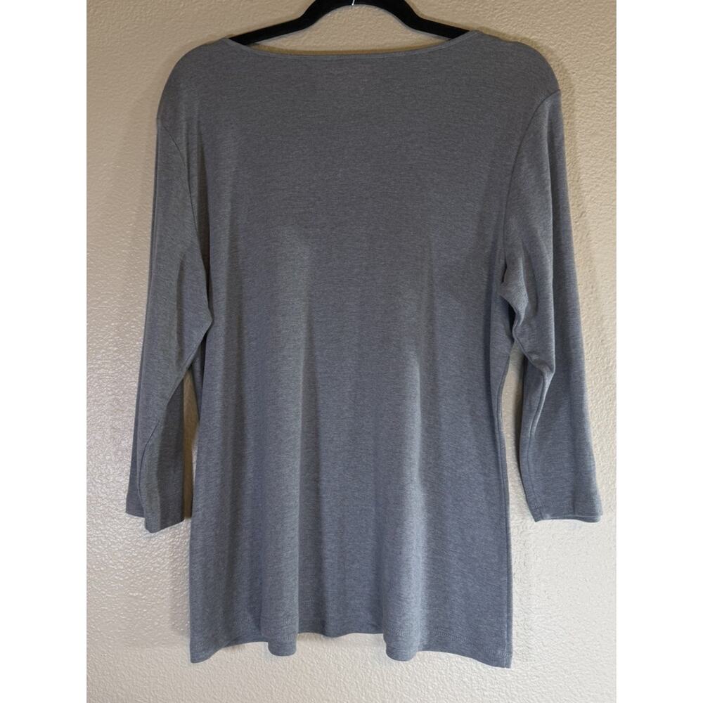 Christopher & Banks XL Gray Solid Cut-Out Neck Cotton Blend 3/4 Sleeve Top - Picture 4 of 5